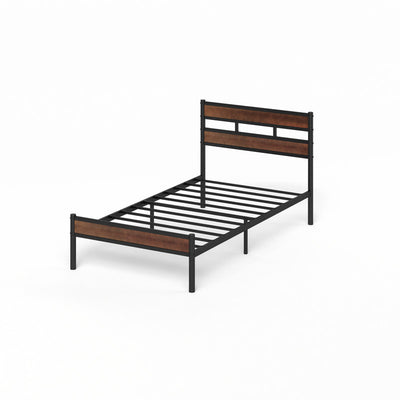 Roman Bamboo and Metal Platform Bed with Headboard - Twin Size | Roman lit plateforme en bambou et en métal avec tête de lit - Simple