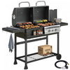 Outsunny Dual Fuel BBQ Grill, Charcoal and 2+1 Gas Burner Barbecue Grill with Wheels, Warming Rack, Shelves, Thermometer, Bottle Opener, Outdoor Barbeque for Backyard Patio, Black