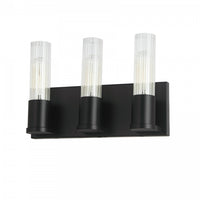 Dainolite Tube 3 Light Vanity Light Matte Black Clear Fluted Glass Lamp