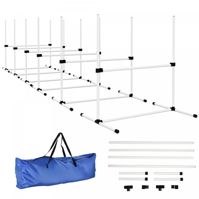 Pawhut 39\"L Dog Agility Training Equipment for Large Medium Small Dog, 6 PCS Adjustable Height Hurdles for Agility Training, Obstacle Course Starter Kit, 6KG Net Wight, White