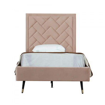 Crosby Modern Upholstered Velvet Twin Bed in Nude | Lit simple moderne Crosby en velours capitonne, coloris nude