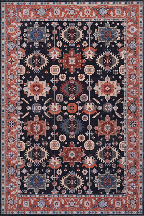 Aqua Black Star Washable Non-slip Low Pile Area Rug 5'x7'