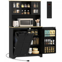 HOMCOM Kitchen Pantry Cabinet with Charging Station and Trash Can Cabinet
