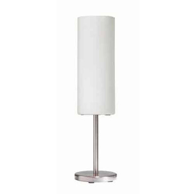 Dainolite Paza 1 Light Table Lamp Satin Chrome White Frosted Glass|Lampe de table Paza de Dainolite en verre blanc givré, avec fini chromé satiné et 1 ampoule