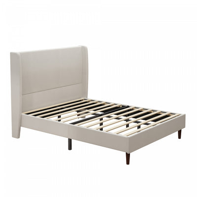 Harper Upholstered Queen Bed Frame with High Headboard, Chenille Fabric - Beige | Cadre de lit Queen Harper rembourre avec tete de lit haute, en tissu chenille, beige