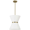 Dainolite Caterine 1 Light Pendant 12" Dia Aged Brass Finish Gold Ring/White Shade Lamp|Luminaire suspendu Caterine de Dainolite de 12 po de diamètre, avec abat-jour blanc, anneau argenté, fini laiton vieilli et 1 ampoule