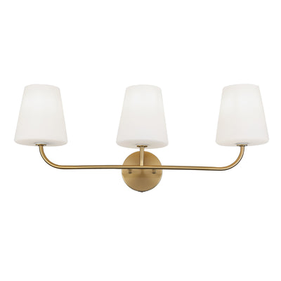 Dainolite Eleanor 3 Light Vanity Light Aged Brass White Opal Glass Lamp|Lumière de coiffeuse Eleanor de Dainolite en verre blanc opale, avec fini laiton vieilli et 3 ampoules