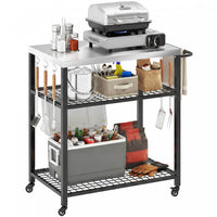 Outsunny Outdoor Grill Cart with Stainless Steel Tabletop, Movable Food Prep Table on Wheels, Two-Shelf Pizza Oven Stand, BBQ Stand for Kitchen Prep, Black