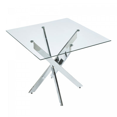 Olivia Square Glass Dining Table with Multi-Use Function,Chrome | Table a manger carree en verre Olivia avec fonction polyvalente, finition chrome