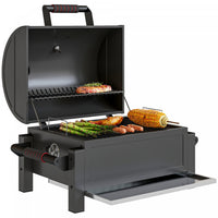 Outsunny Charcoal Smoker with 235 sq.in. Cooking Area, Tabletop Outdoor Barbecue with Ash Catcher and Built-in Thermometer for Patio, Backyard, Camping, Picnic, Black