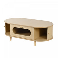 Grain 39.3 Inch Walnut Coffee Table with Roll-Up Door and Acrylic Drawer, Natural Walnut 