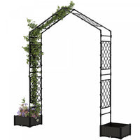 Outsunny Garden Arch with 2 Planter Boxes, Outdoor Trellis Arbor, Black