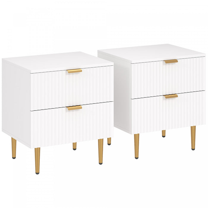 HOMCOM Nightstand, Bedside Table, Side End Table with 2 Drawers, White