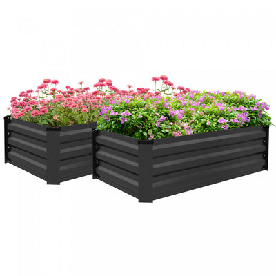 Outsunny Set Of 2 Raised Garden Beds, Galvanized Planter Box, Grey|Outsunny Lot De 2 Plates-bandes Surelevees, Jardiniere Galvanisee, Gris