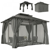 Outsunny 10' x 12' Double Roof Hardtop Gazebo with Curtains, Black