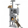 PawHut 63" Cat Tree, Cat Tower for Indoor Cats with Scratching Posts, Cat Condos, Bed, Platforms, Ramp, Toy Ball, Cat Activity Center, Light Grey