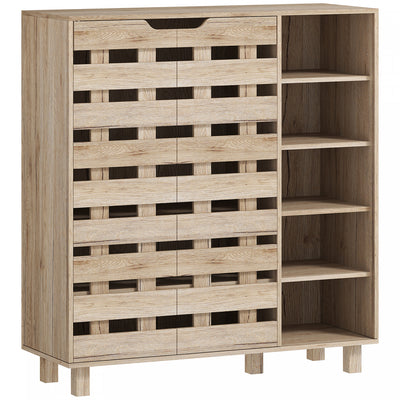 HOMCOM Shoe Storage Cabinet with 5-Tier Cupboard and 5 Open Shelves, Beige