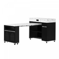 Avery Extendable Dining Table with Rolling Kitchen Island,Black 