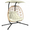 Outsunny Double Hanging Egg Chair w/ Canopy, Foldable Hammock Chair, Beige