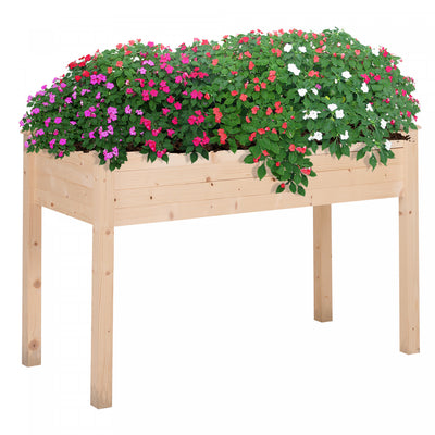 Outsunny 48''x22''x30'' Elevated Planter Box With Legs Wooden Patio Raised Garden Bed Outdoor Flower|Outsunny Jardiniere Sur Pieds Potager Dim. 122l X 56l X 76h Cm Inserts Dirrigation + Feutre De Drai