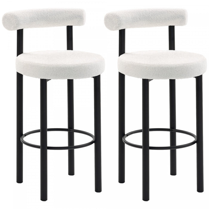HOMCOM Bar Stools Set of 2, Sherpa Fleece Upholstered Barstools with Back
