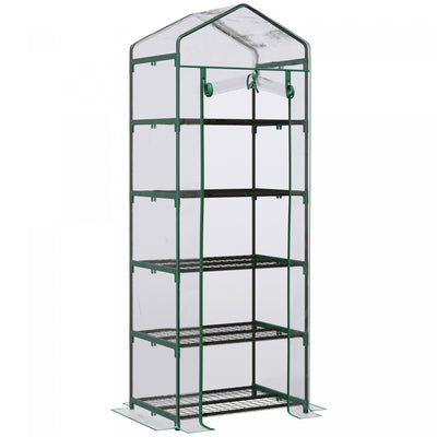 Outsunny 5 Tier Mini Greenhouse, Portable Outdoor Flower Stand With Shelf Clips, Indoor Greenhouse W|Outsunny Serre De Jardin Exterieure Avec Etagere A 5 Niveaux 5 Tablettes Bache Pvc Transparent Cadre