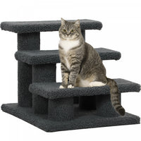 Pawhut 3-step Multi-level Carpeted Cat Scratching Post Pet Stairs, Dark Grey