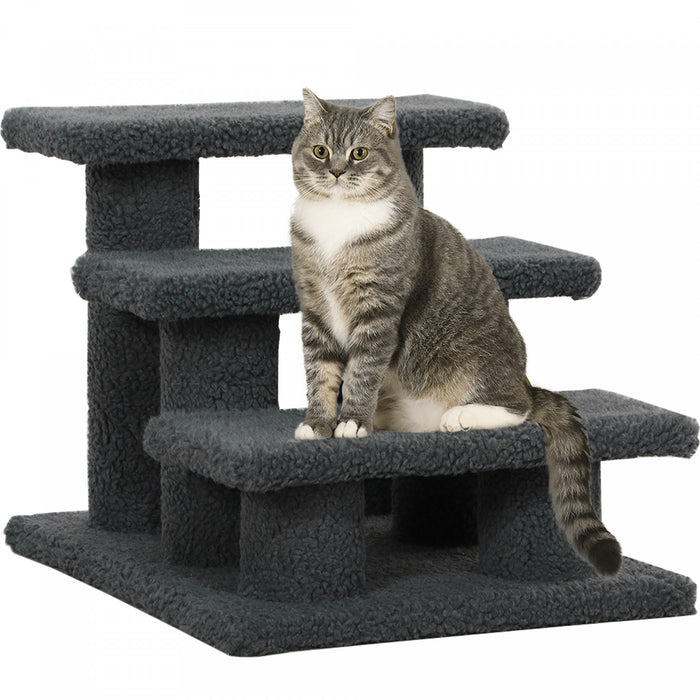 Pawhut 3-step Multi-level Carpeted Cat Scratching Post Pet Stairs, Dark Grey