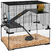 Pawhut Hamster Cage, Gerbil Cage With Glass Basin, Ramps, Platforms, Hut, Exercise Wheel, For Syrian