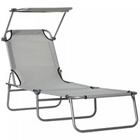 Outsunny Outdoor Lounge Chair, Adjustable Folding Chaise Lounge, Light Grey