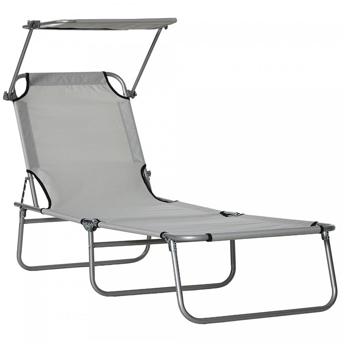 Outsunny Outdoor Lounge Chair, Adjustable Folding Chaise Lounge, Light Grey