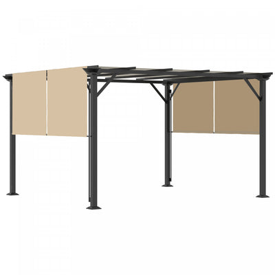 Outsunny 10' X 12' Retractable Pergola Canopy, Outdoor Gazebo With Sun Shade Canopy And Steel Frame,|Outsunny 12' X 10' Pergola De Jardin Patio Exterieur Avec Toit Coulissant Cadre En Acier Avec Piquet