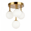 Dainolite Megallan 4 Light Flush Mount Aged Brass Opal White Glass Lamp|Plafonnier affleuré Megallan de Dainolite en verre blanc opale, avec fini laiton vieilli et 4 ampoules