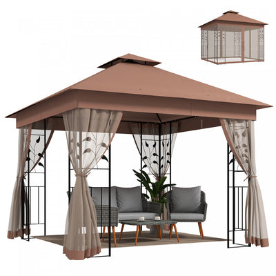 Outsunny 10' x 10' Patio Gazebo, Outdoor Gazebo Canopy, Dark Brown