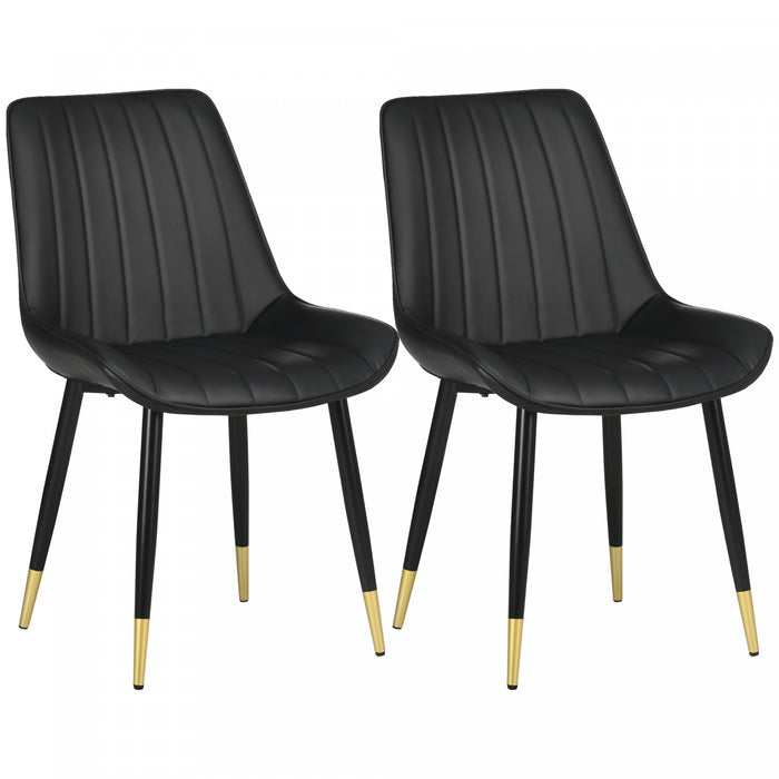 HOMCOM Dining Chairs Set of 2, PU Leather Upholstered Kitchen Chair, Black
