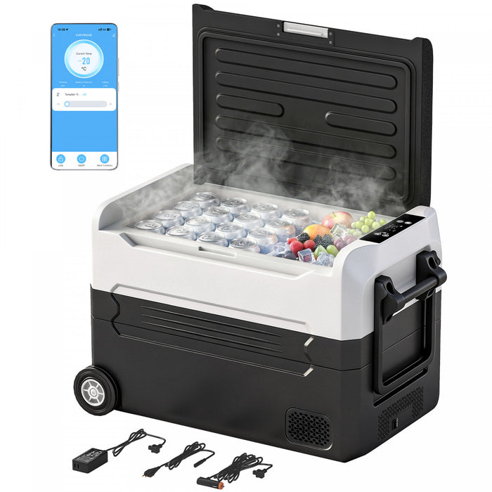 Outsunny 12 Volt Car Refrigerator, 42QT Car Fridge Freezer with App Control, 12/24V DC and 100-240V AC, -4℉-68℉, Electric Compressor Cooler with Wheels for RV Truck Camping Travel