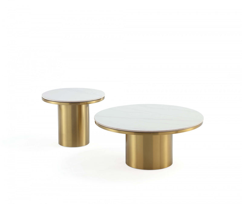 Glenn Modern Glam 2-Piece Coffee Table & End Table Set in Gold Coffee Table Set
