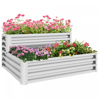 Outsunny 2 Tier Raised Garden Bed, 47" X 40" X 23'' Galvanized Steel Planter Box For Vegetables, Flo|Outsunny Lit De Jardin Sureleve A 2 Niveaux, 47" X 40" X 23'' Jardiniere En Acier Galvanise Pour Leg
