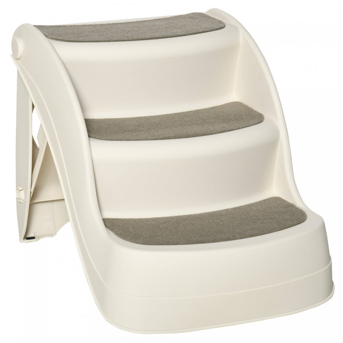 Pawhut Portable Pet Stairs Foldable Steps For Small Dogs And Cats 3-step With Non-slip Treads For Beds Sofas, Cream