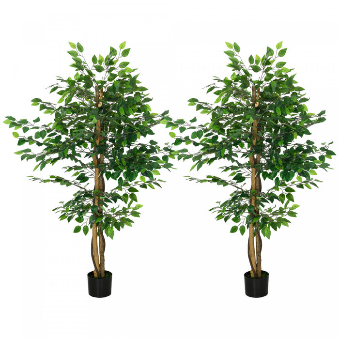 HOMCOM 2 Piece 5ft Artificial Trees Ficus for Indoor Home Decor