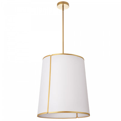 Dainolite Notched Drum 3 Light Notched Pendant Gold Finish White Shade/Diffuser Lamp|Luminaire suspendu de Dainolite avec abat-jour cylindrique blanc à encoches qui diffuse la lumière, fini doré et 3 ampoules
