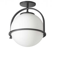 Dainolite Paola 1 Light Semi-flush Mount Matte Black White Opal Glass Lamp
