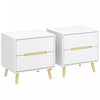 HOMCOM Nightstands Set of 2, Bedside Table w/ 2 Drawers and Wood Legs White