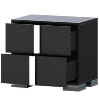 Nova Elegant Nightstand with Metal Foot and Mirrored Drawers, Black 