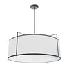 Dainolite Trapezoid 4 Light Pendant Drum Black/White Shade White Fabric Diffuser Black Lamp|Luminaire suspendu Trapezoid de Dainolite avec abat-jour cylindrique noir et blanc qui diffuse la lumière, tissu blanc, fini noir et 4 ampoules