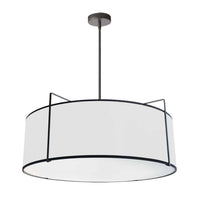 Dainolite Trapezoid 4 Light Pendant Drum Black/White Shade White Fabric Diffuser Black Lamp