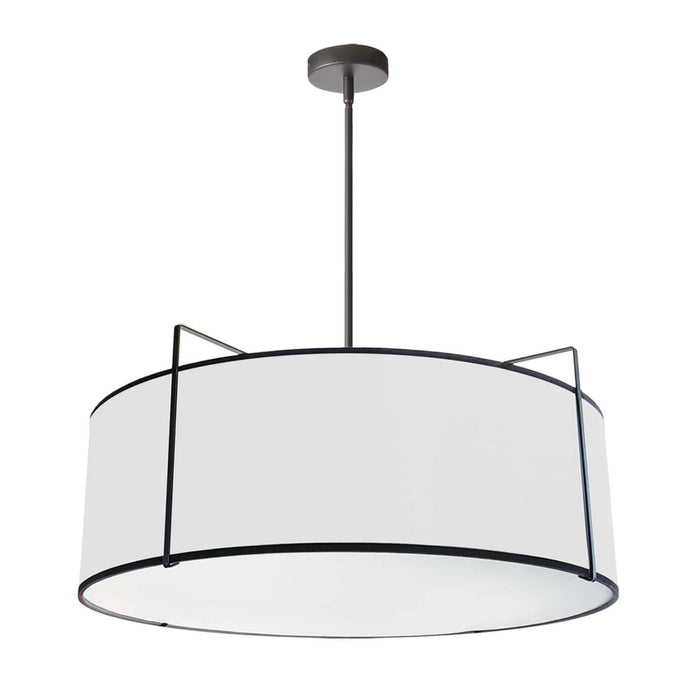 Dainolite Trapezoid 4 Light Pendant Drum Black/White Shade White Fabric Diffuser Black Lamp