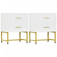 HOMCOM Nightstands Set of 2 Bedside Tables with Drawers for Bedroom White