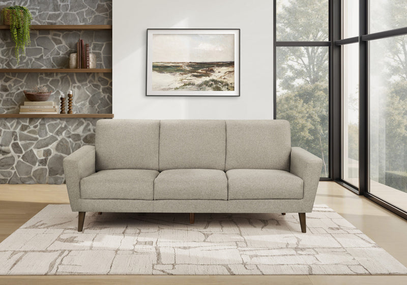 Upholstered Sofa, 77\"L, Light Brown Fabric, Solid Wood Legs, Contemporary, Modern Sofa
