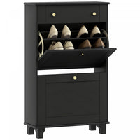 HOMCOM Narrow Shoe Cabinet w/ 2 Flip Drawers, Shoe Storage Cabinet, Black